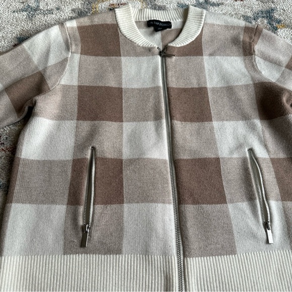 Cynthia Fowler Knit Plaid Jacket Brown And Ivory Full Zip Size Medium - Picture 3 of 8